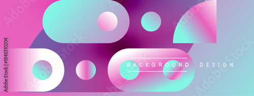 Abstract vibrant shapes overlap. Pink, turquoise hues create modern background. Gradient colors offer dynamic visual effect.