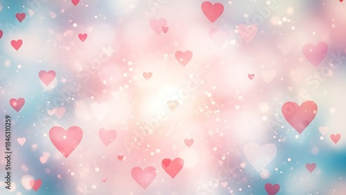 Pastel hearts background with sparkling soft focus effect