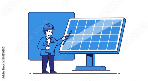 Professional engineer reviews solar panel efficiency for sustainable energy project planning and renewable power solutions