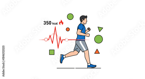 Man actively running while tracking heart rate and burning 350 calories for peak fitness goals