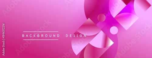 Pink gradient background features abstract floral shapes. Modern design elements create dynamic visual impact. Simple text overlay present.