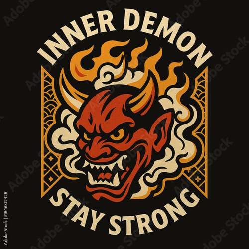 Vector illustration of a inner demon Dracula  head skull engulfed in fire, an intense symbol for a dark tattoo design