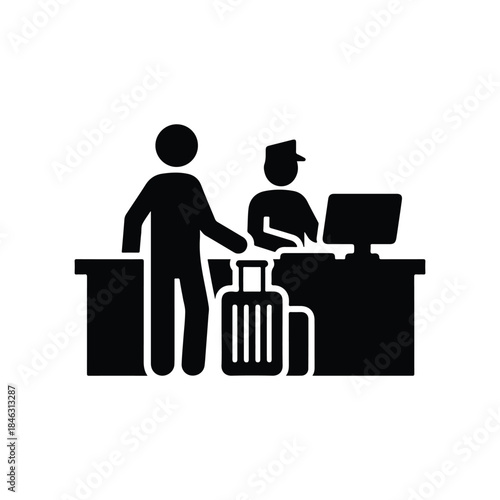 Traveler at customs checkpoint with luggage, security control at airport