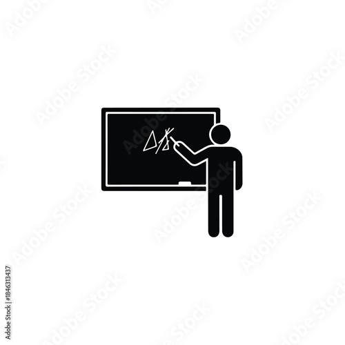 Graphic icon depicting an instructor explaining a concept on a blackboard, symbolizing education and learning activities