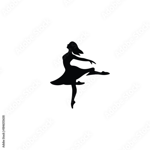 Silhouette of a graceful ballerina in motion on a white background