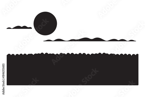  Minimalist black and white landscape illustration with abstract wavy lines
