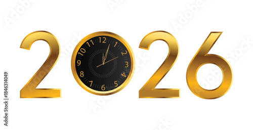 Elegant 2026 New Year banner with luxury clock golden festive design