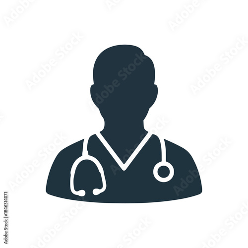 Doctor silhouette wearing stethoscope icon representing healthcare and medical profession