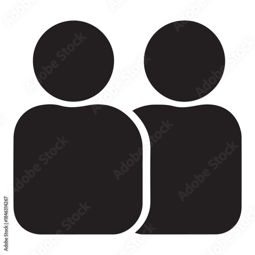  Simple black silhouette icon representing two people or users for user interface design