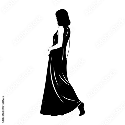 Female Silhouette in Sleeveless Maxi Dress Elegant Style