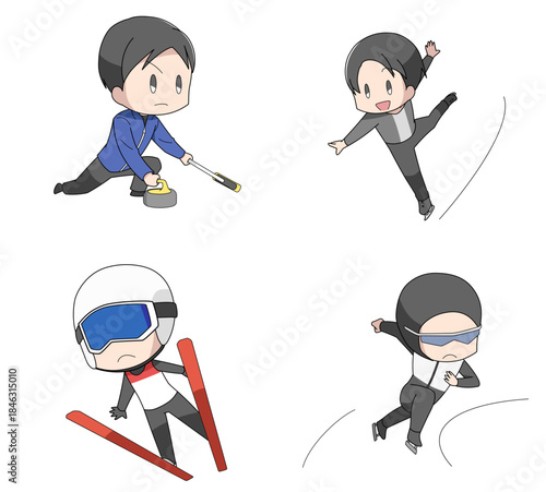 ウィンタースポーツのイラスト4種類セット・男性