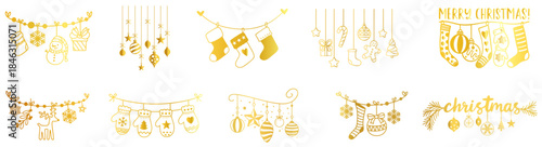 Decorative Hanging Garlands Set — Festive Holiday String Banners with Ornaments, Stars, Hearts, Bells, Flowers and Elegant Hanging Elements