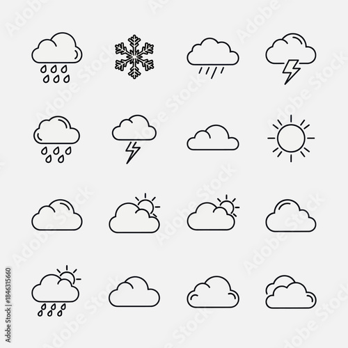 Weather Icons Set Line Art Style for Forecasting and Design.