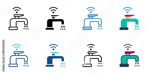 Smart faucet icons set multiple style vector collection. 
