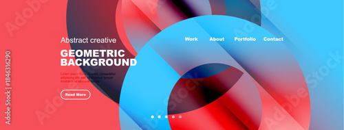 Abstract geometric design. Vibrant colors blend, creating modern website header. Text overlays promote content exploration.