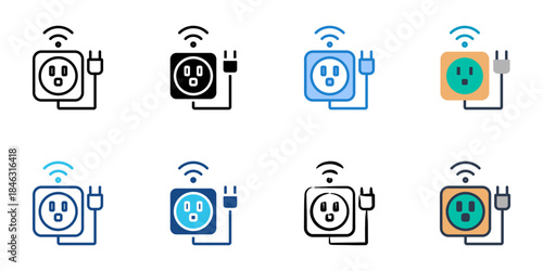 Smart plug icons set multiple style vector collection. 
