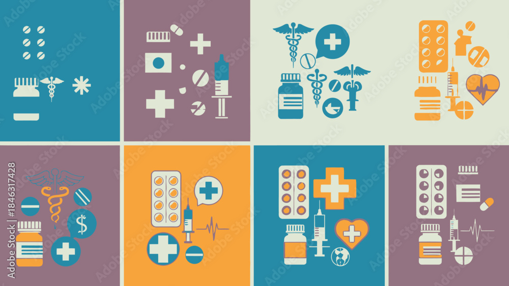 Obraz premium Herbal and Traditional Medicine Flat Vector Set with Four Aligned Panels
