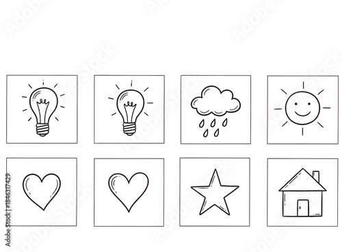 Wallpaper Mural A collection of cute hand-drawn icons including light bulb, heart, and house on a dark background isolated on transparent background Torontodigital.ca