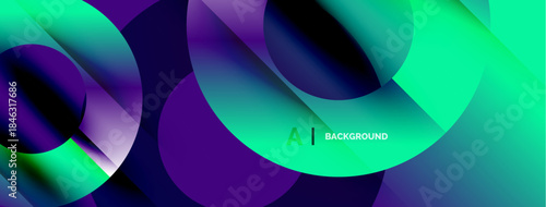 Abstract vibrant layers create dynamic composition. Smooth gradients blend purple, teal, green hues. Modern design evokes energy, movement.
