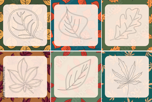 Vector isolated illustration of an exercise for developing writing. Task for preschoolers to circle the leaves.