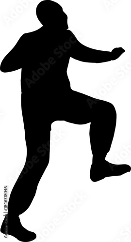 Vector isolated illustration of a man on a climbing wall. Silhouette of a person on a climbing wall. Training for climbers. Bouldering.