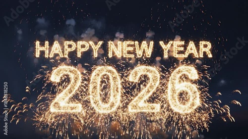 Vibrant New Year 2026 Fireworks Celebration in the Night Sky.