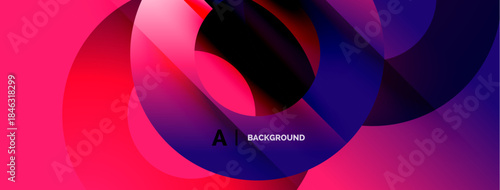 Abstract vibrant design. Overlapping circles create tunnel effect. Pink, purple, blue hues dominate composition. Modern aesthetic.