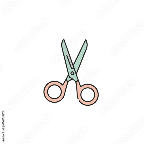 Illustration of a pair of scissors with rounded handles on a white background