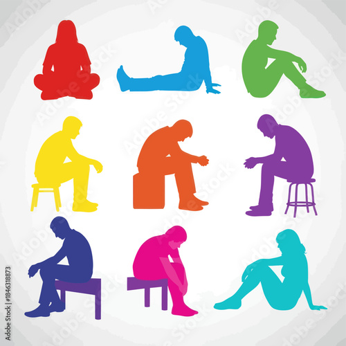 Silhouettes of People in Various Pensive and Reflective Poses.