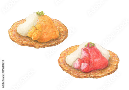 フルーツカナッペ　水彩色鉛筆イラスト