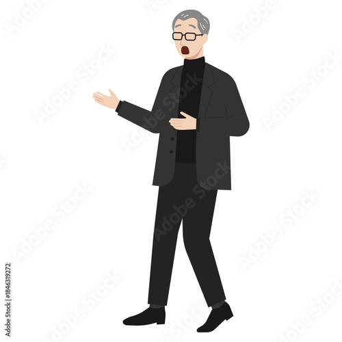 驚きやショック、困惑を表現する中年男性のイラスト