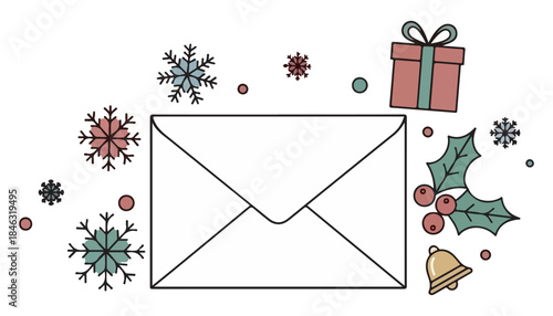 Christmas card envelope with tree and letter illustration