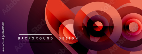 Abstract design features overlapping circles, gradients. Red, purple hues create dynamic visual effect. Text reads background design.