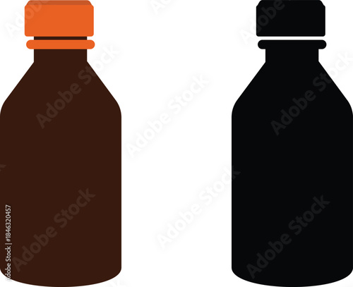 Brown glass medicine and liquid storage bottles set with different closures vector Illustration.