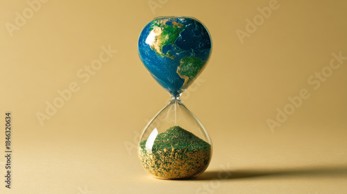 Earth shaping hourglass showing climate change time running out