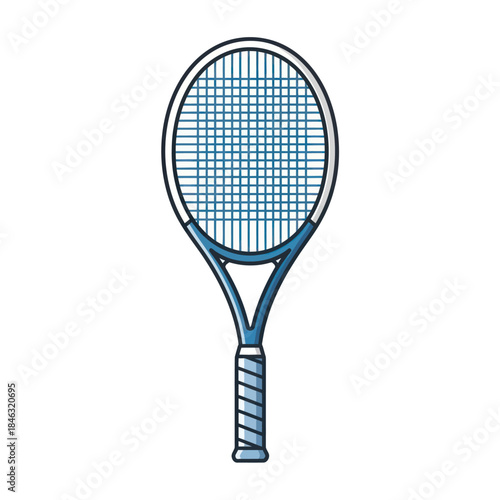 Illustration of a Blue Tennis Racket with Strings.