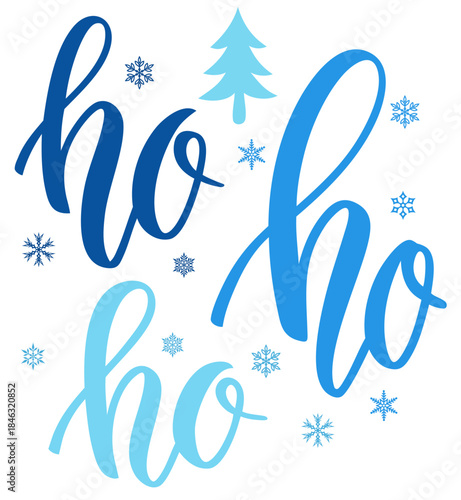 Ho Ho Ho Winter Lettering — Christmas Typography with Snowflakes and Fir Tree