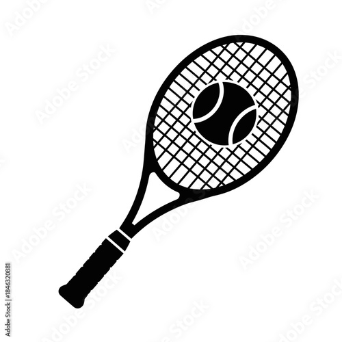 Tennis Racket and Ball Silhouette for Sports and Recreation.
