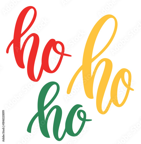 Ho Ho Ho Christmas Lettering — Red Yellow Green Script Typography Holiday Phrase