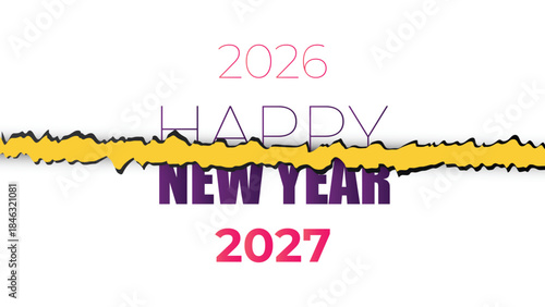 New Year 2027. prominently displayed with a torn paper effect, symbolizing the transition from 2026 to 2027