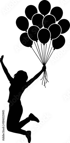 Person Holding Party Balloons Silhouette. New Year 2026 Celebration Vector Illustration Isolated on White Background