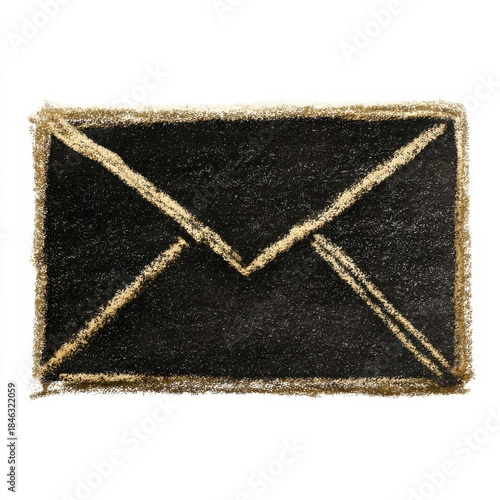 Black grainy textured envelope icon on white background symbolizing mail or message concept.