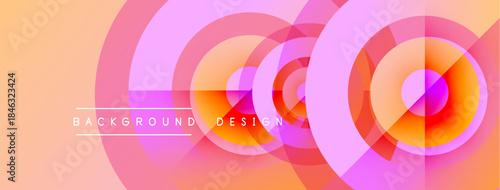 Abstract design features overlapping circles, gradients. Peach, pink hues create dynamic visual effect. Modern, clean aesthetic.