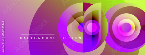 Abstract vibrant circles overlap, creating dynamic gradient background. Pink, purple, yellow hues dominate design. Text reads background design.