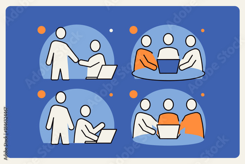 An engaging illustration showcasing various forms of team collaboration and communication in a remote work environment