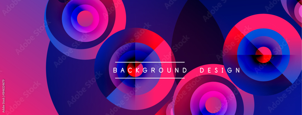 Obraz premium Abstract vibrant design features overlapping circles. Gradient colors create dynamic visual effect. Text reads background design.