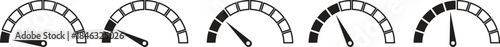 Speed Meter Icon set. Speed indicator sign. Performance concept. Fast speed sign. Vector level of performance. Speed dial indicator. Infographic of risk, gauge, score progress.