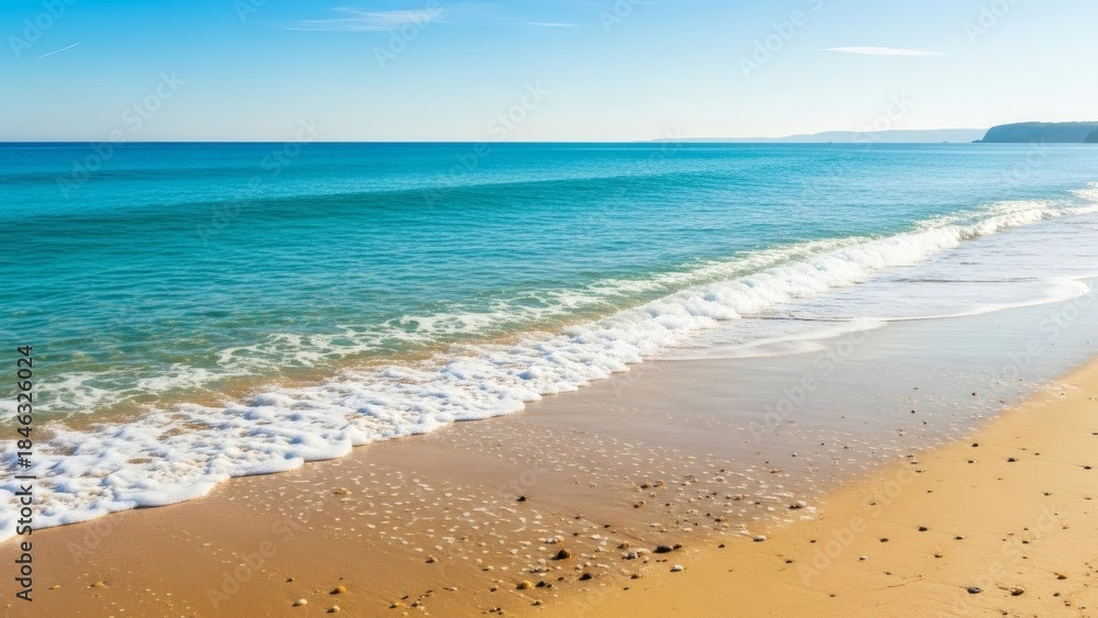 Fototapeta premium Serene beach scene with gentle waves and clear blue water