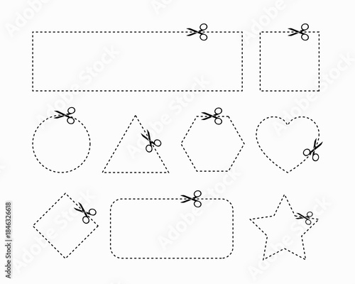 Illustration of cut out coupon with dashed line and scissors different shape