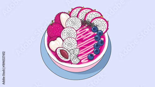 Colorful Dessert with Berries and Cream.